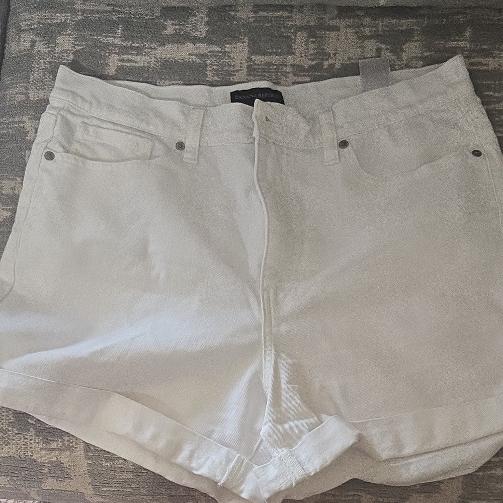 Banana Republic White Jean Shorts High-Waisted Cuffed - Picture 1 of 10